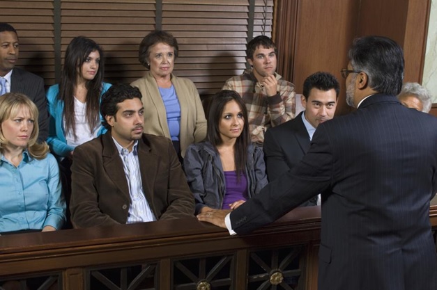 A lawyer addressing the jury members