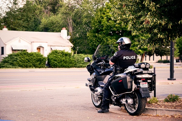 Police officer keeping watch