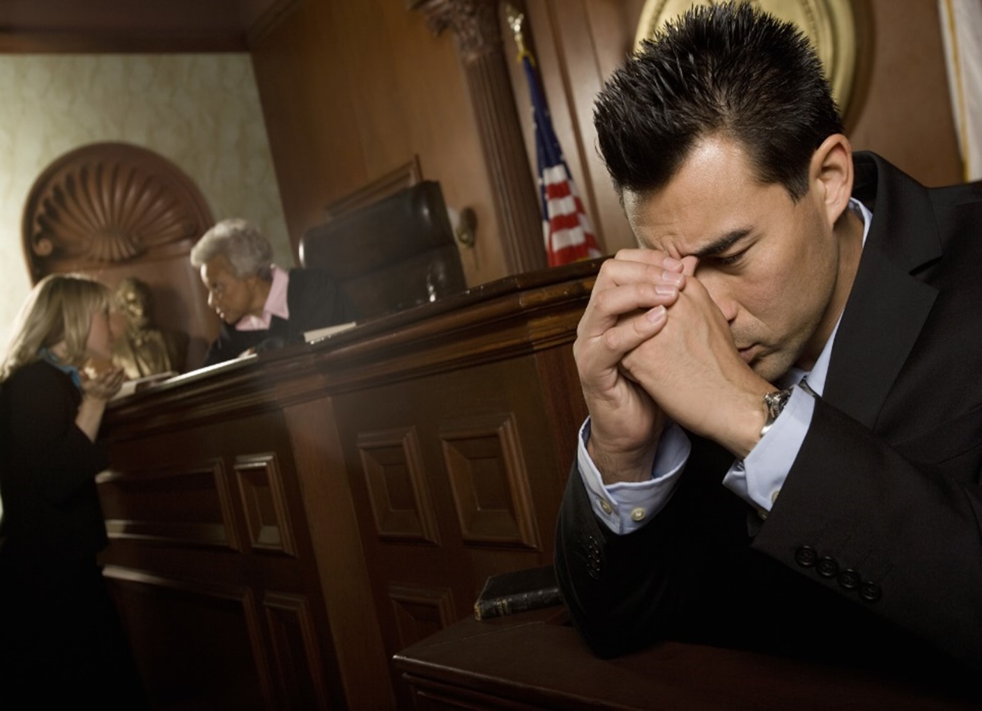 A stressed-out man in the courtroom