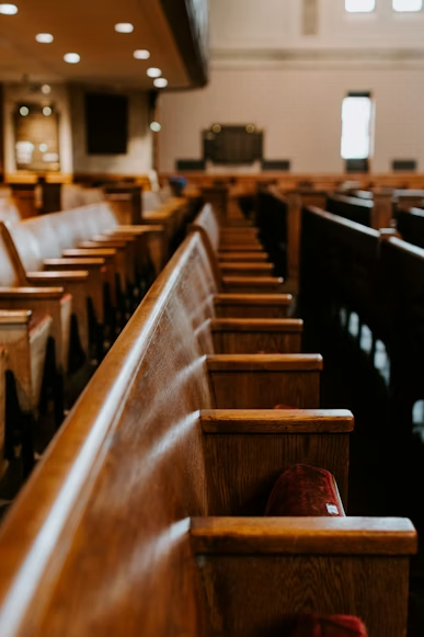 wooden benches inside a room