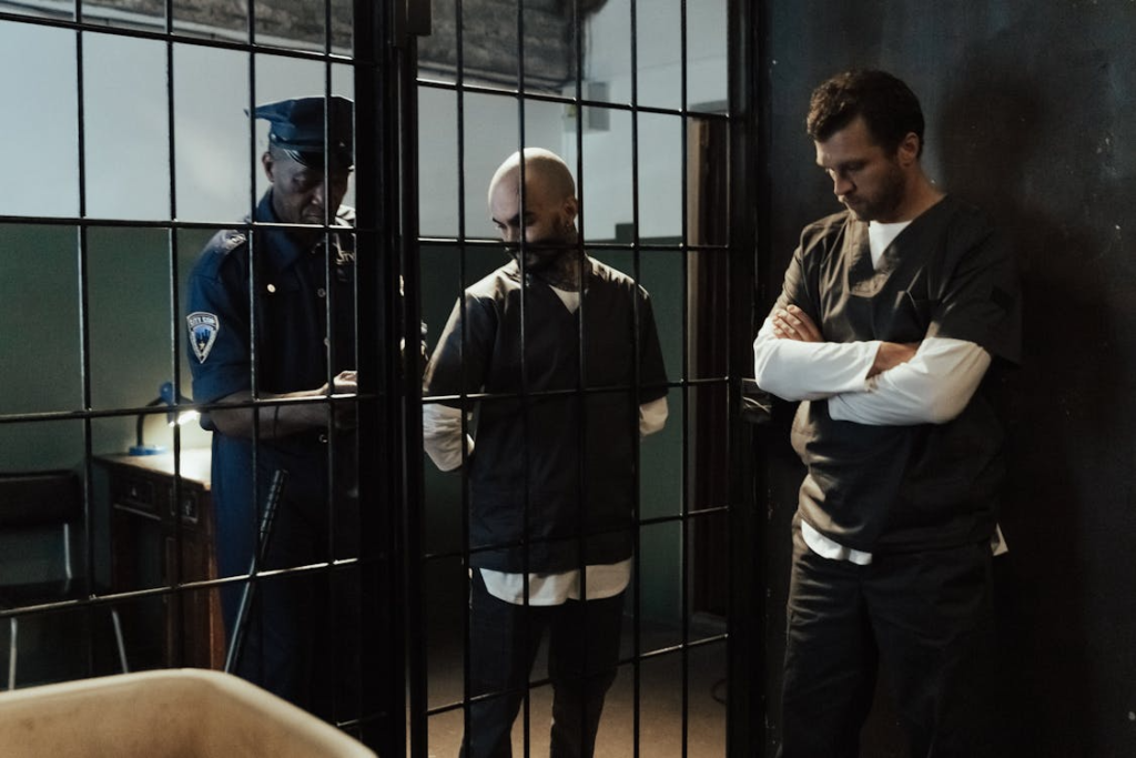 an officer opening the jail cell for an inmate